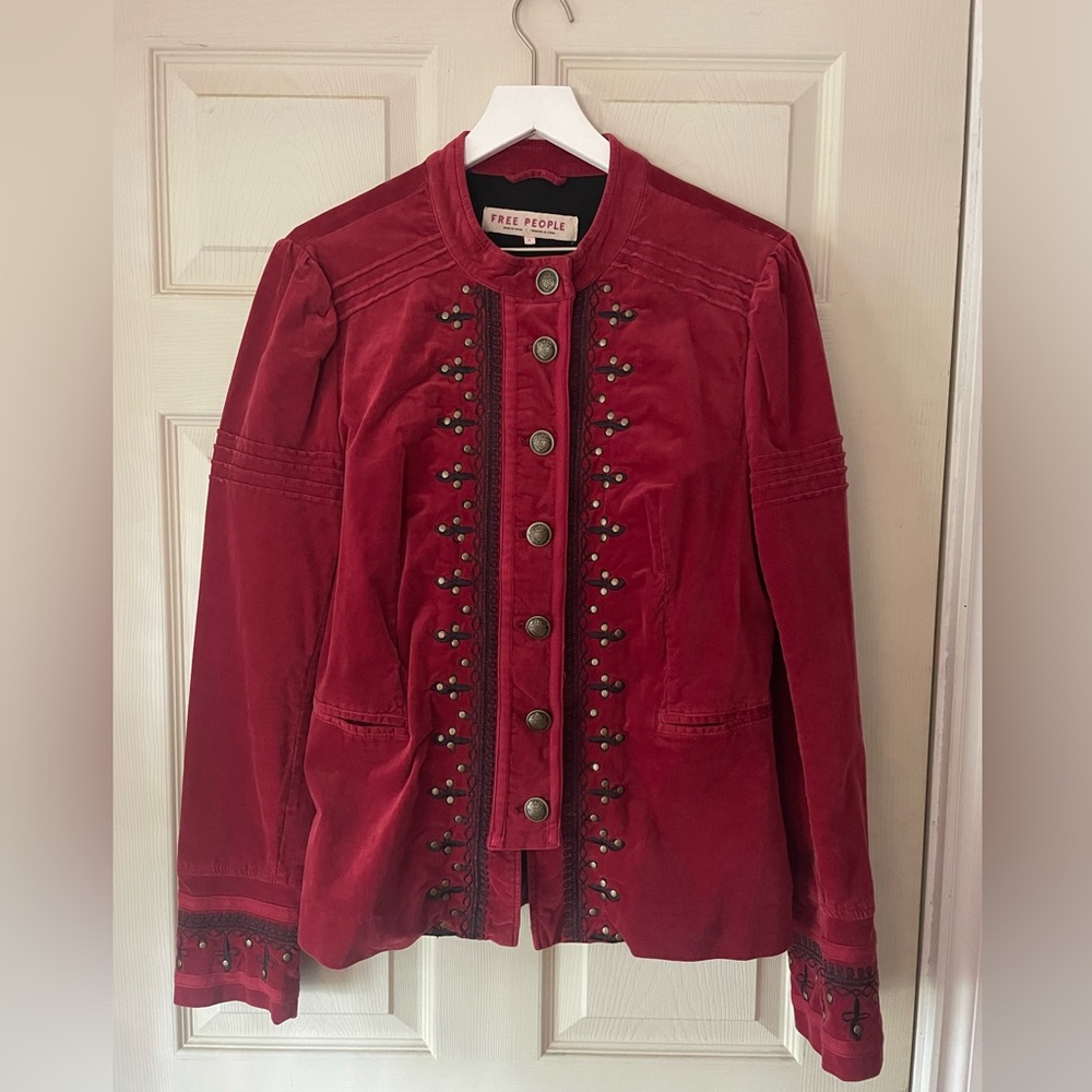 Free People Red Embellished Jacket